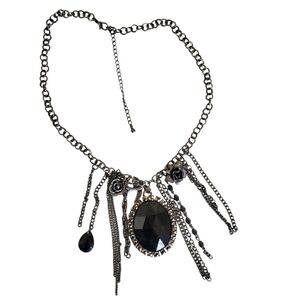Womens‎ Black Accessory Dangling Facetted Statement Charm Necklace
